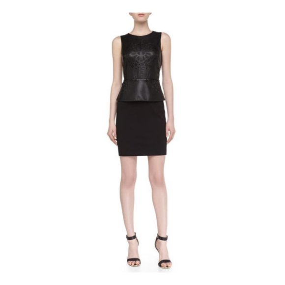 Laundry By Shelli Segal Black Leather Peplum Dress - Picture 1 of 8
